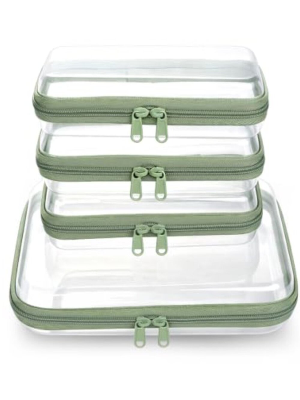 4pc Clear Hard Shell Zipper Pouches Travel Toiletry Cosmetic Bag Set